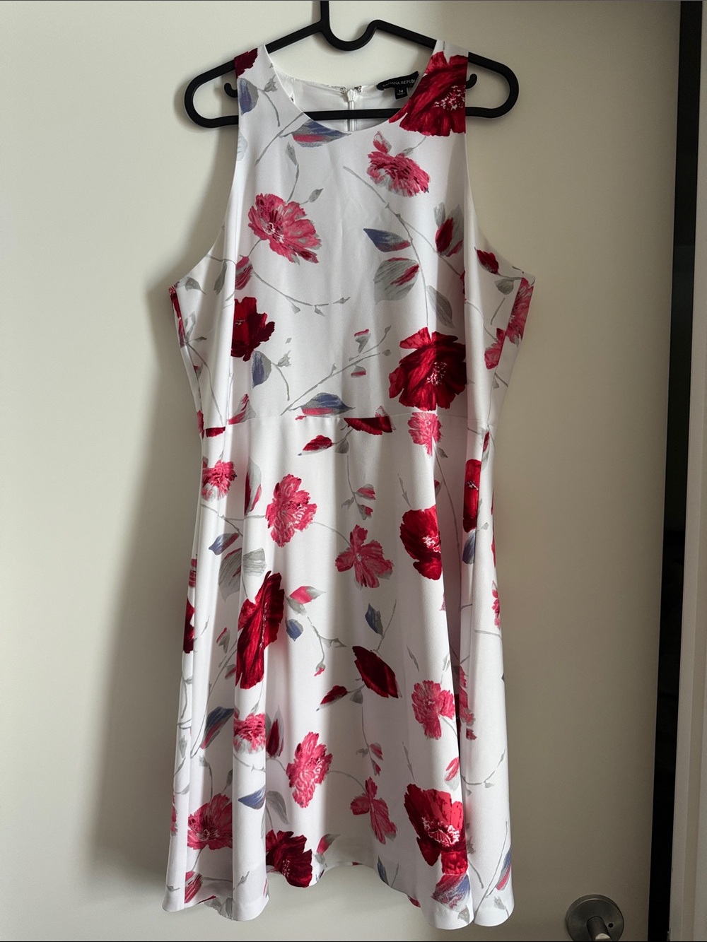 Banana Republic Sleeveless White Dress with Red Floral Print